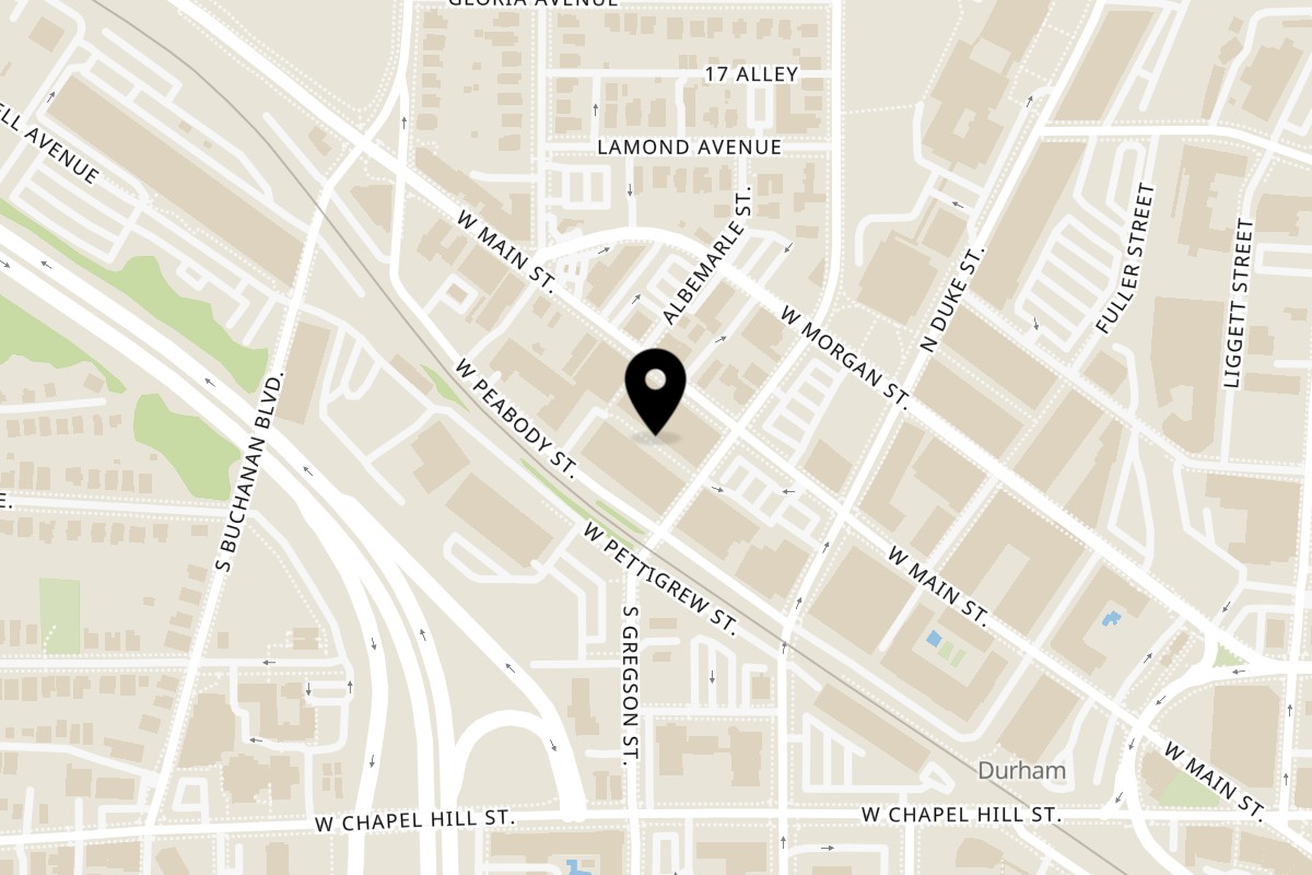 Map showing the location of Fonda Lupita Durham on 905 W Main St Suite 21A in Durham